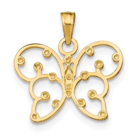 14k Yellow Genuine Gold with  Rhodium Butterfly Necklace Charm Pendant